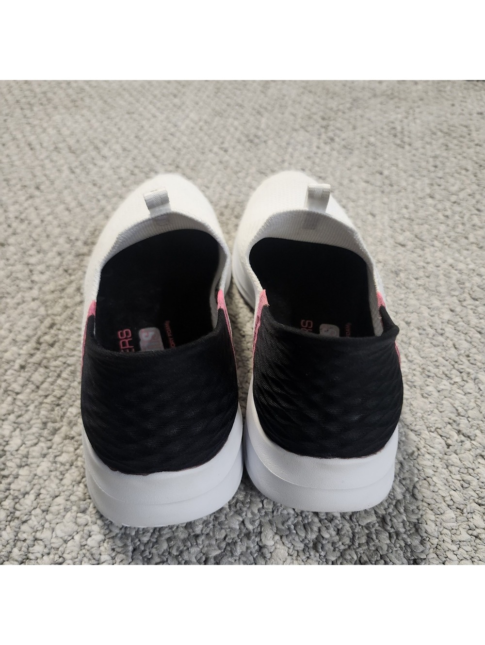 Skechers Slip-On White and Black Knit Sneakers with Pink Accents Size 6.5 - Picture 3 of 11